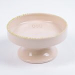 Comedero Bebedero Elevado para Gatos Ceramica LYMA beige con borde verde lima