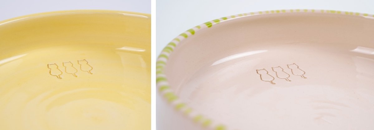 Detalle de la superficie brillante de ceramica del Comedero Bebedero Elevado para Gatos